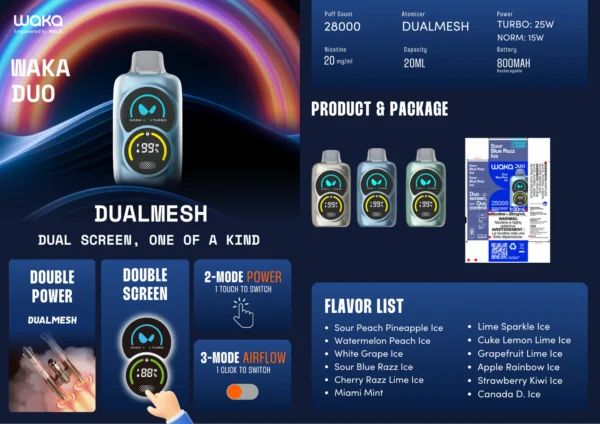 Waka Duo 28000 - Vape Desechable Recargable con 28,000 Caladas y Dual Flavor | KOV
