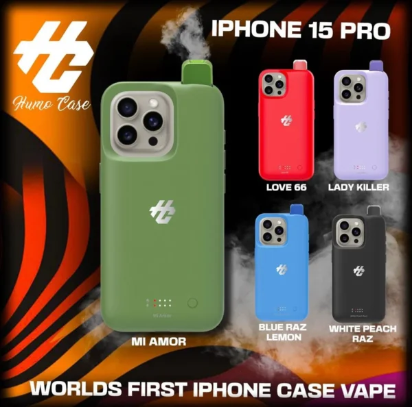 Funda Vape iPhone 15 y 15 Pro | 30,000 Caladas, Sabores Waka y Diseño Ajustable
