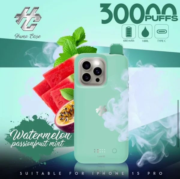 Funda Vape iPhone 15 y 15 Pro | 30,000 Caladas, Sabores Waka y Diseño Ajustable